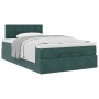 Estructura cama otomana colchón terciopelo verde oscuro