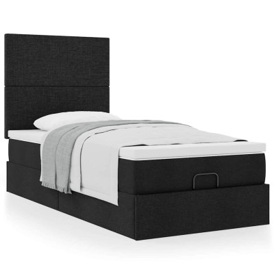 Estructura de cama otomana colchón tela negro 100x200cm