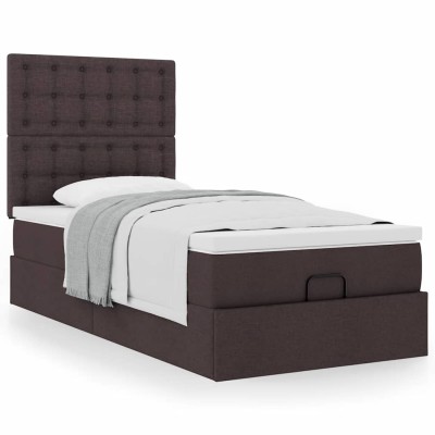 Estructura de cama otomana colchón tela marrón oscuro 100x200cm