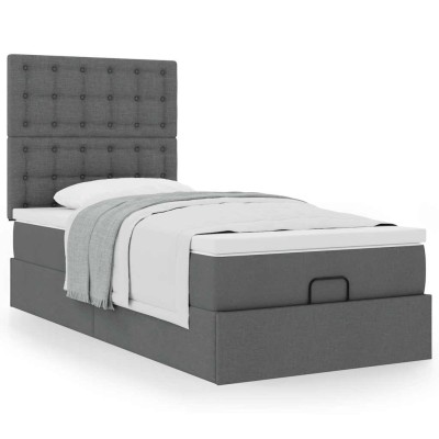 Estructura cama otomana colchón tela gris oscuro 90x200cm