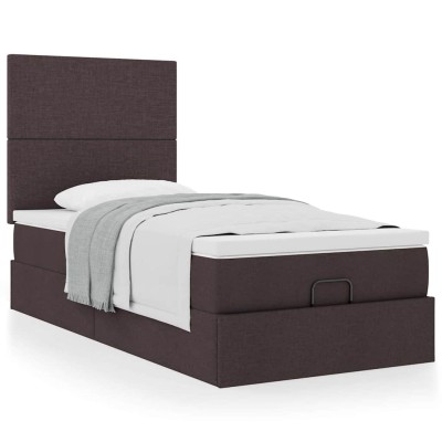 Estructura cama otomana colchón tela marrón oscuro 90x200cm