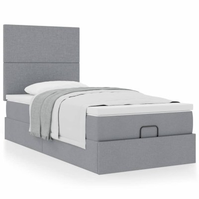 Estructura cama otomana con colchón tela gris claro 100x200cm