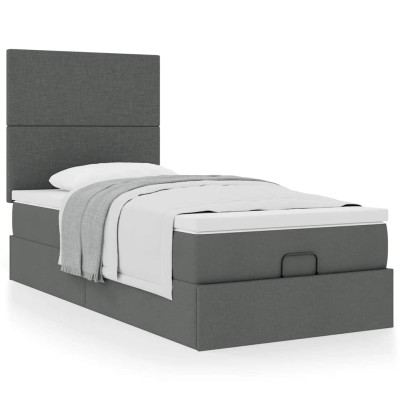 Estructura cama otomana colchón tela gris oscuro 90x200cm