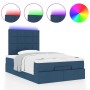 Estructura de cama otomana con colchón tela azul 120x200cm