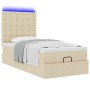 Estructura de cama otomana con colchón tela crema 100x200cm