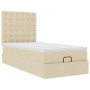 Estructura de cama otomana con colchón tela crema 100x200cm
