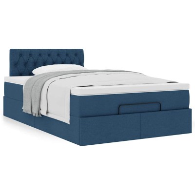 Estructura de cama otomana con colchón tela azul 120x200cm