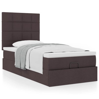 Estructura cama otomana colchón tela marrón oscuro 90x200cm