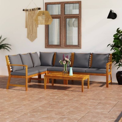 Juego de muebles jardín 5 pzas con cojines madera maciza acacia