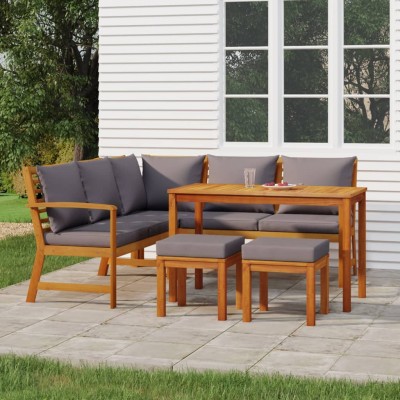 Juego comedor de jardín 6 pzas con cojines madera maciza acacia