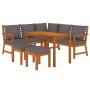 Juego comedor de jardín 6 pzas con cojines madera maciza acacia