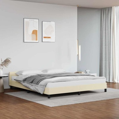 Estructura de cama con cabecero sin colchón crema 180x200 cm