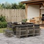 Set de comedor de jardín 11 pzas y cojines ratán sintético gris