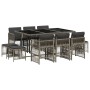 Set de comedor de jardín 11 pzas y cojines ratán sintético gris