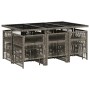 Set de comedor de jardín 11 pzas y cojines ratán sintético gris