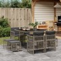 Set comedor jardín 9 pzas y cojines ratán sintético gris