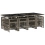 Set comedor de jardín con cojines 13 pzas ratán sintético gris