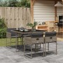 Set comedor de jardín 5 piezas con cojines ratán sintético gris
