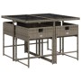 Set comedor de jardín 5 piezas con cojines ratán sintético gris