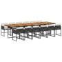 Set comedor de jardín con cojines 13 pzas ratán sintético negro