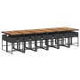 Set comedor de jardín con cojines 13 pzas ratán sintético negro