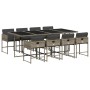 Set comedor jardín 9 pzas y cojines ratán sintético gris