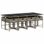 Set comedor jardín 9 pzas y cojines ratán sintético gris