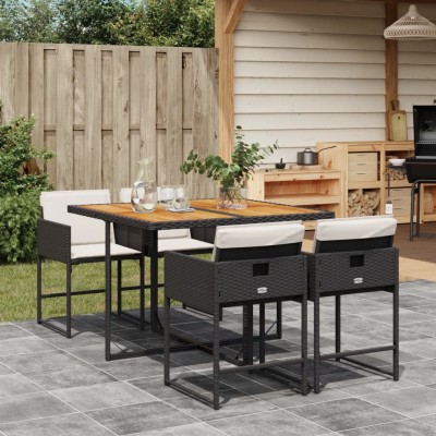 Set de muebles jardín 5 pzas con cojines ratán sintético negro