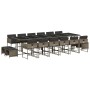Set comedor de jardín 17 pzas y cojines ratán sintético gris