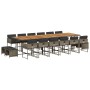 Set comedor de jardín 17 pzas y cojines ratán sintético gris