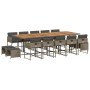 Set comedor de jardín con cojines 15 pzas ratán sintético gris