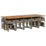 Set comedor de jardín con cojines 15 pzas ratán sintético gris