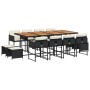 Set comedor de jardín con cojines 13 pzas ratán sintético negro