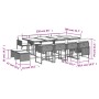 Set comedor de jardín con cojines 13 pzas ratán sintético negro
