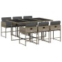 Set comedor jardín 7 pzas y cojines ratán sintético gris