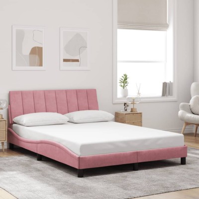 Estructura de cama sin colchón terciopelo rosa 140x190 cm