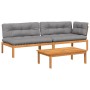 Set de sofás de palets de jardín y cojines 3 pzas madera acacia