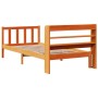 Estructura cama con cabecero madera pino marrón cera 75x190 cm