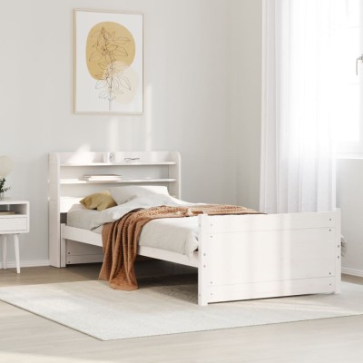 Estructura de cama con cabecero madera pino blanco 75x190 cm