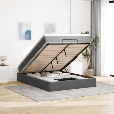 Estructura cama otomana colchón tela gris oscuro 140x200cm
