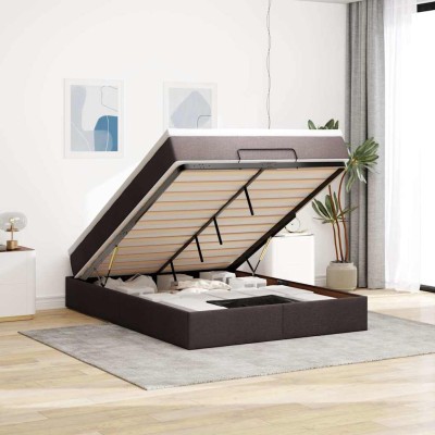 Estructura cama otomana colchón tela marrón oscuro 140x200cm