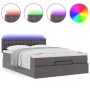 Cama otomana colchón y LED cuero sintético gris 140x200 cm