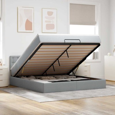 Estructura de cama otomana colchón tela gris claro 180x200cm