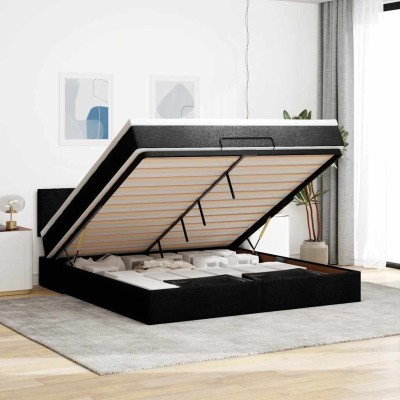 Estructura de cama otomana con colchón tela negra 180x200cm