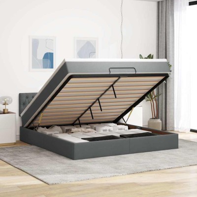 Estructura cama otomana colchón tela gris oscuro 180x200cm