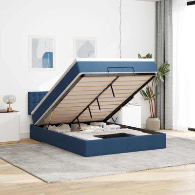 Estructura de cama otomana colchón tela azul pardo 140x200cm