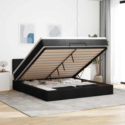 Estructura de cama otomana con colchón tela negra 180x200cm