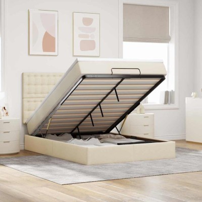 Estructura de cama otomana con colchón tela crema 140x200cm
