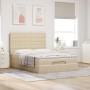 Estructura de cama otomana con colchón tela crema 140x200cm