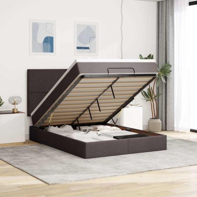 Estructura cama otomana colchón tela marrón oscuro 140x200cm
